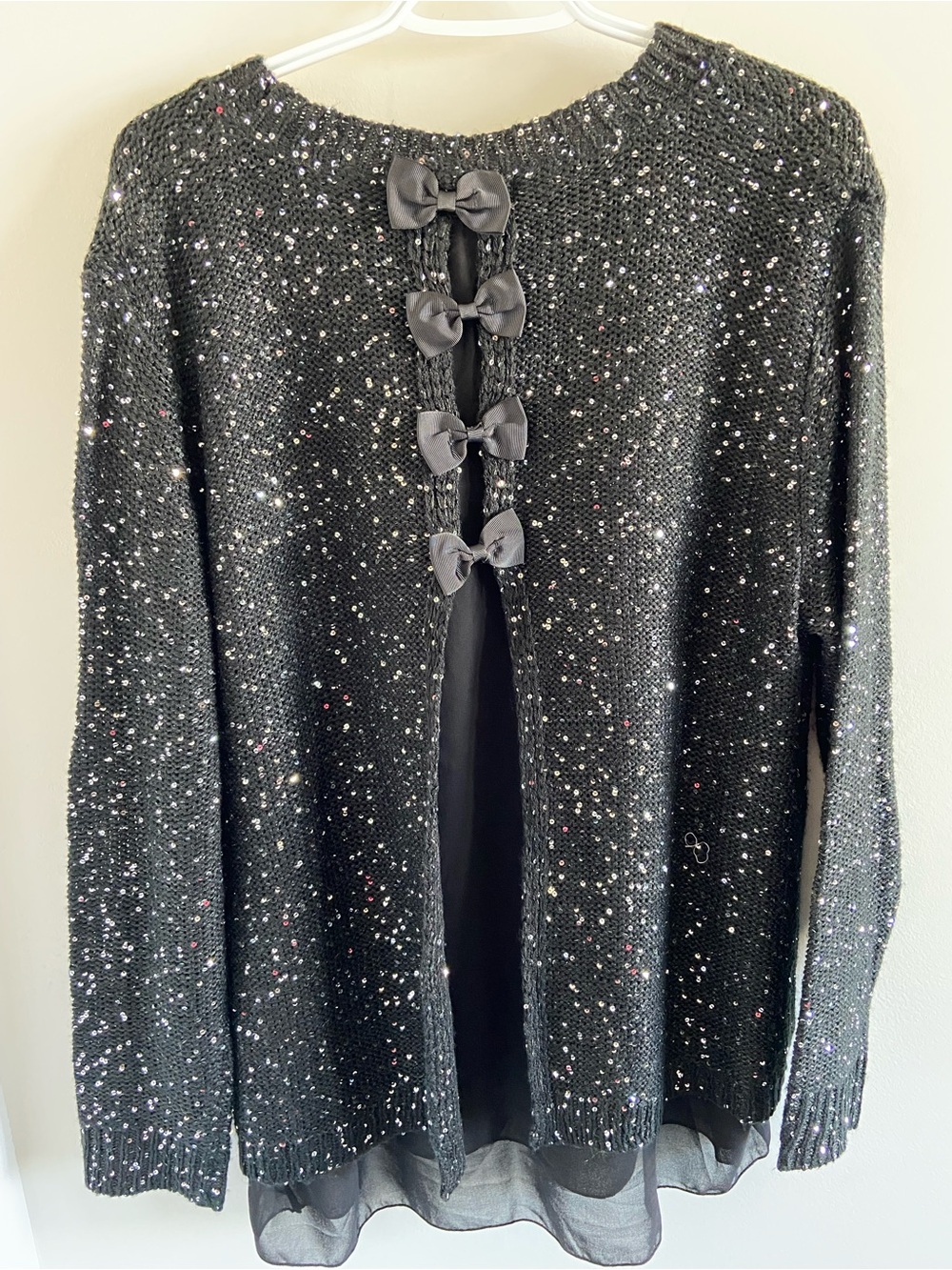 Simply Couture Black Sequin Bow-Back Cardigan
